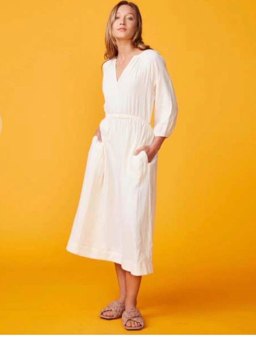 MONROW gauze open back dress in buttercream
